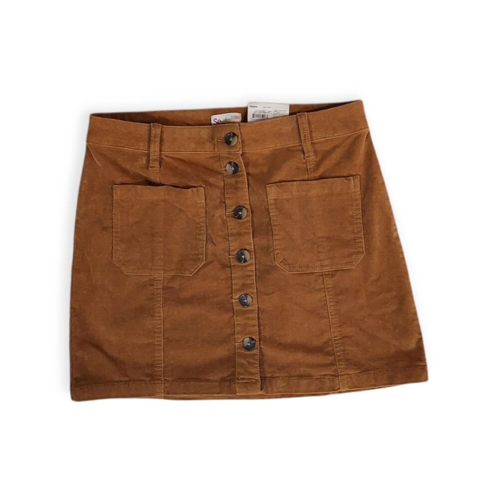 So Women's Brown Cotton Spandex Blend Mini Corduroy Skirt Size 7 -NWT